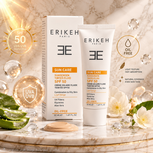 کرم ضد آفتاب رنگی SPF50 اریکه | مناسب پوست مختلط تا چرب محافظت در برابر UVA و UVB