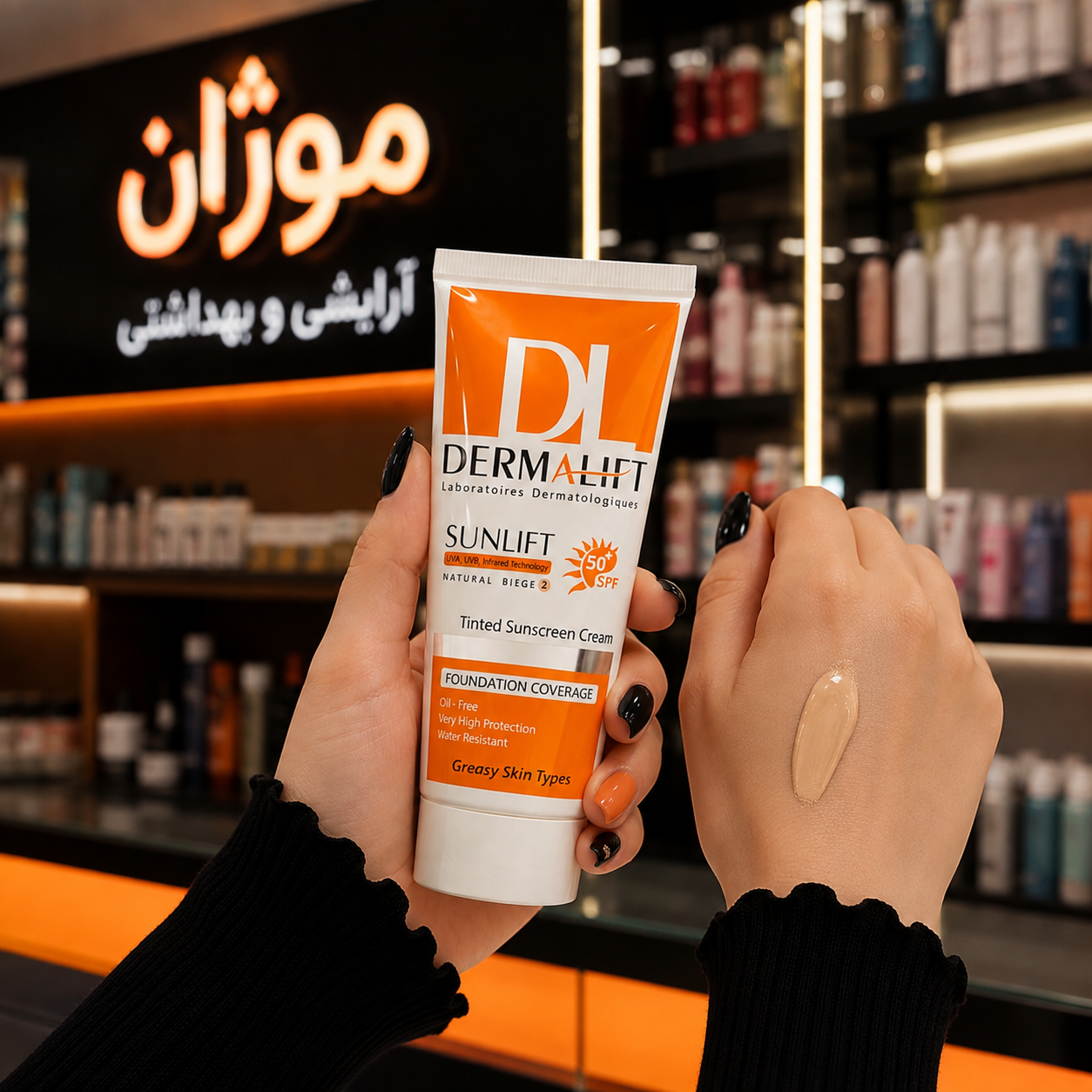 کرم ضد آفتاب رنگی نچرال بژ شماره 2 پوست چرب درمالیفت | دارای پوشش کرمپودری و مناسب پوست چرب