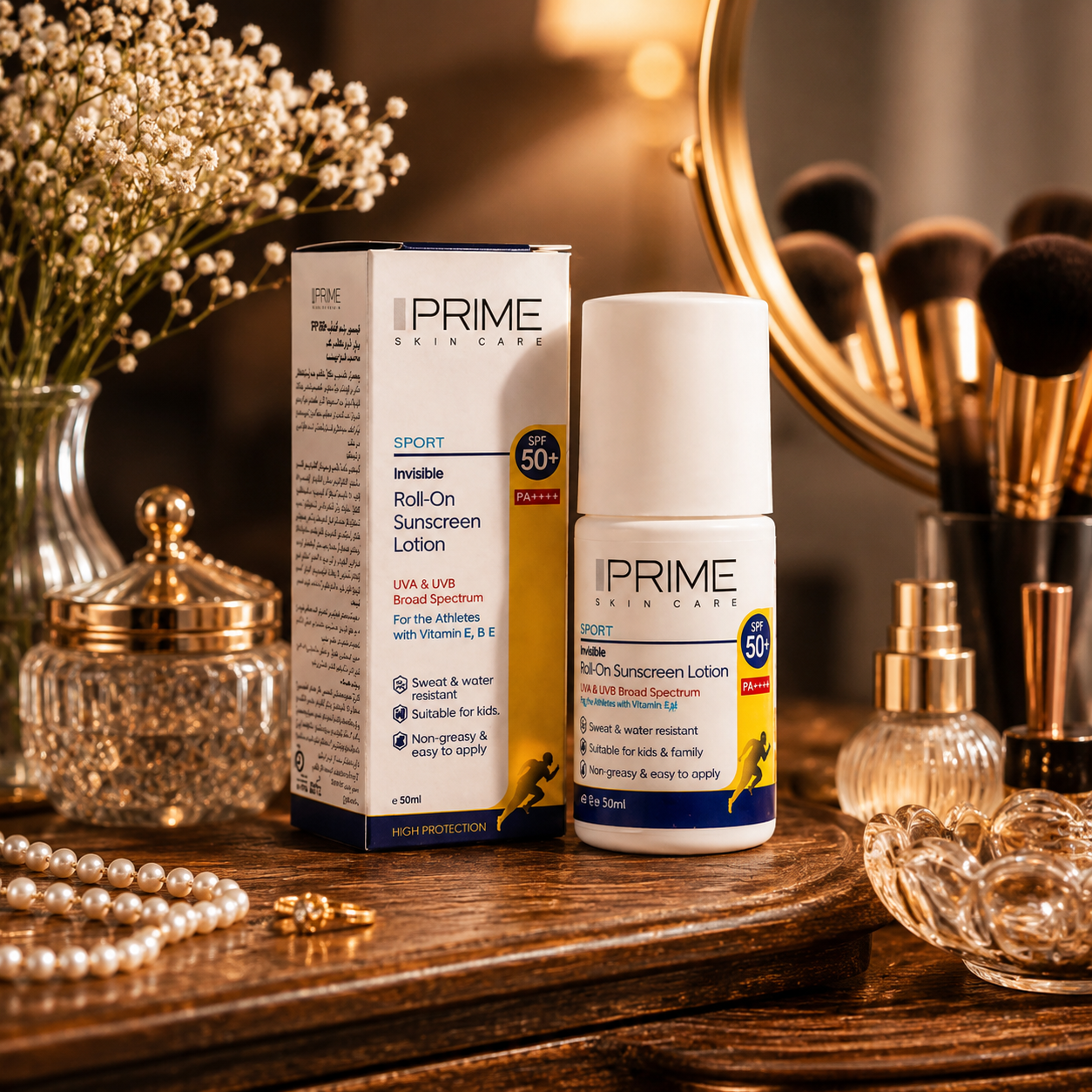 لوسیون ضد آفتاب رولی پرایم SPF 50 | فاقد رنگ، مقاوم در برابر آب و تعریق و مناسب خانواده