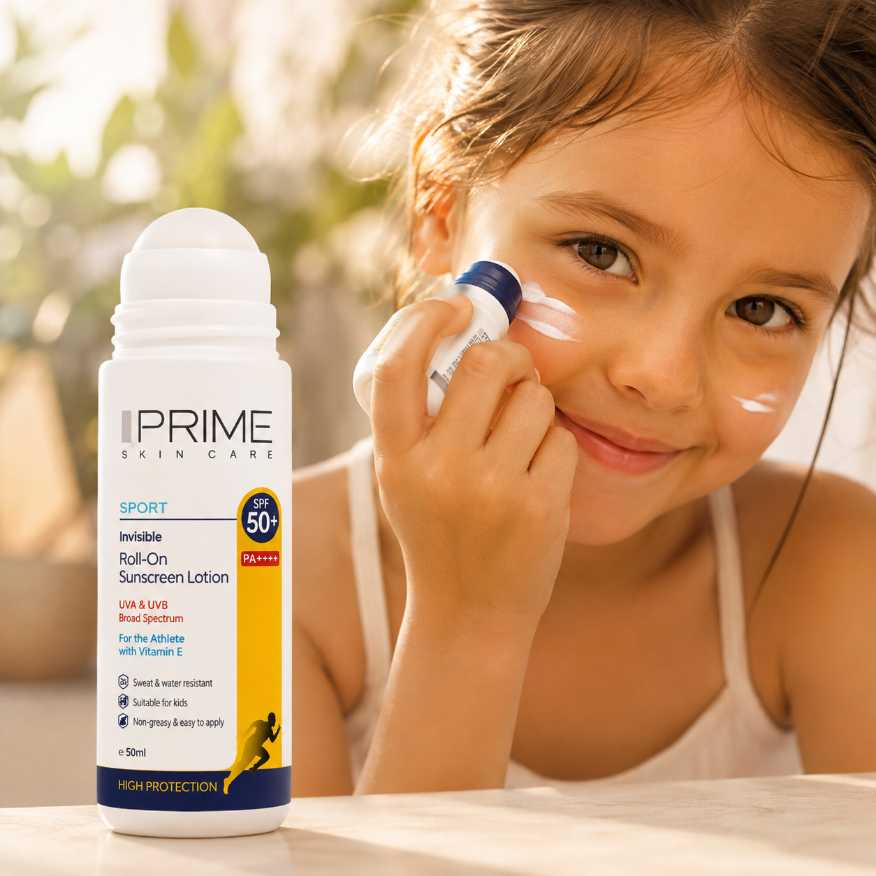 لوسیون ضد آفتاب رولی پرایم SPF 50 | فاقد رنگ، مقاوم در برابر آب و تعریق و مناسب خانواده